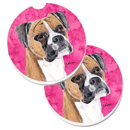 Carolines Treasures Pink Boxer Set of 2 Cup Holder Car Coaster SC9121PKCARC